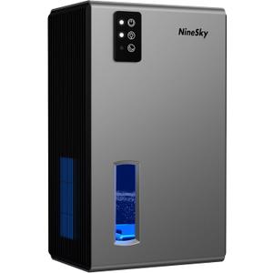 NineSky Dehumidifiers for Home, 95 OZ Water Tank, (1000 sq.ft) Dehumidifiers for Bathroom Bedroom Basement with Auto Shut Off,7 Colors LED Light(Gray)