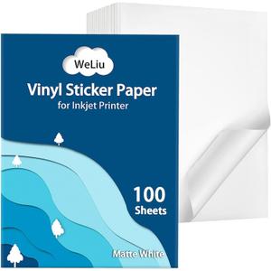 Premium Printable Vinyl Sticker Paper for Inkjet & Laser Printer, 100 Sheets Matte White Waterproof Decal Paper, Dry Quickly and Holds Ink Beautifully
