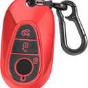 Kirsnda for Mercedes Benz Key Fob Cover with keychian,TPU Protection Key Case Compatible with E Class S Class G Class smart Remote Key (Red,3 Button)