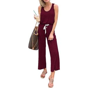 PRETTYGARDEN One Piece Jumpsuits for Women 2025 Summer Casual Drawstring Sleeveless Tank Romper Beach Vacation Outfits (Small, Z-Red)