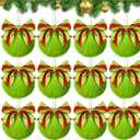 12PCS Lime Green Furry Christmas Ball Ornaments Xmas Tree Decorations Green Faux Fur Bow Hanging Balls for Home Wreath Fireplace Wall Holiday Party