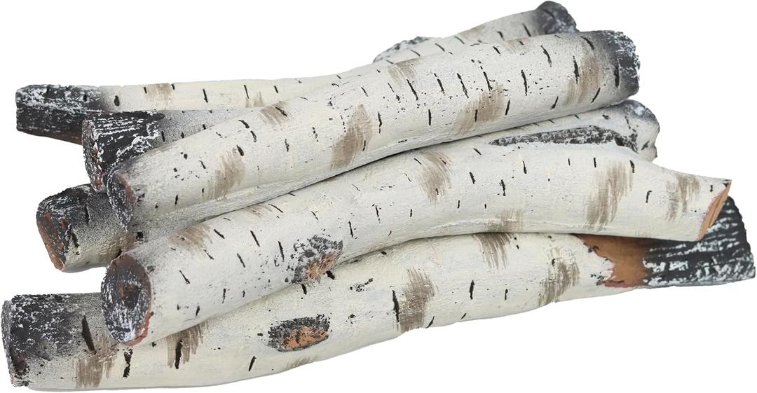 Small Gas Fireplace Logs, Ceramic White Birch Wood Gas Logs Indoor Insert, Vented, Propane, Electric Gas Fireplace, Linear Fire Pits, Ceramic Fiber Outdoor Gas Fireplace Fire Pit, 6pcs Logs Decor