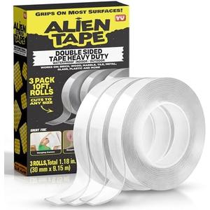 ALIEN TAPE Double Sided Tape Heavy Duty, Nano Tape, Double Sided Mounting Tape, Heavy Duty Double Sided Tape for Walls, Wall Tape, Clear Adhesive Tape for Poster Photo Wall Décor As Seen on TV 30 Feet, Pack of 2 ALIEN TAPE Double Sided Tape Heavy Duty, Nano Tape, Double Sided Mounting Tape, Heavy Duty Double Sided Tape for Walls, Wall Tape, Clear Adhesive Tape for Poster Photo Wall Décor As Seen on TV 30 Feet, Pack of 2
