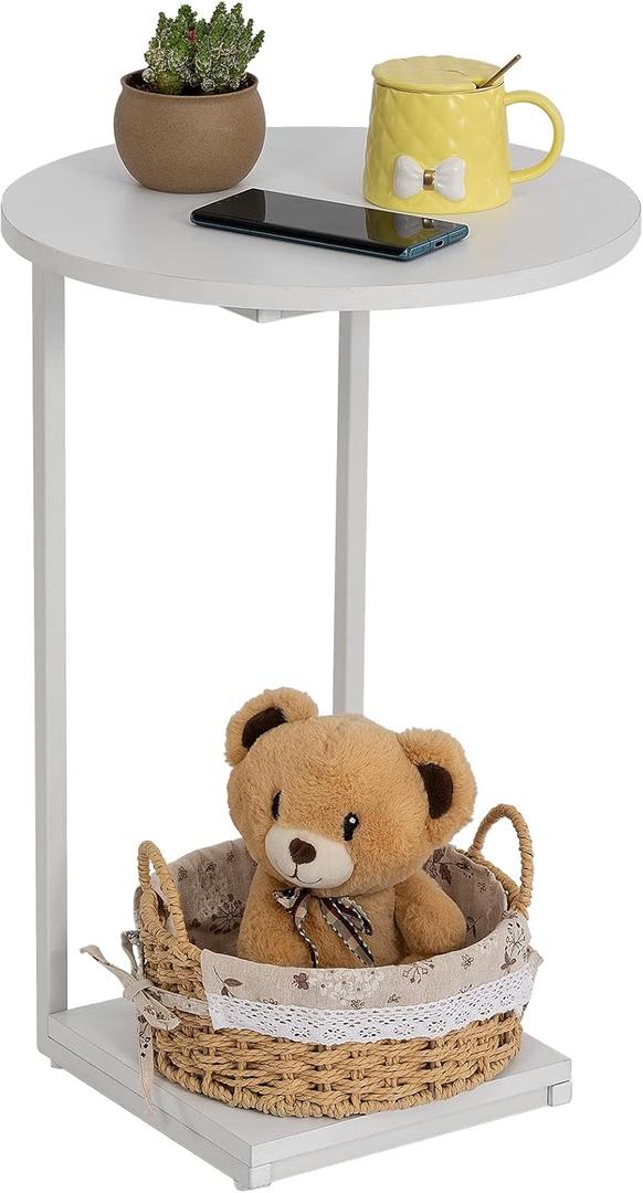HDANI C Table End Table,Couch Table That Slide Under,Sofa Side Table in Living Room,White (Round)