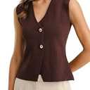 RIHOAS Women Sweater Vest Knit Casual Sleeveless Pullover Waistcoat for Business Casual Office Wedding Brown L