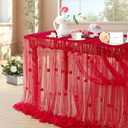 LuoluoHouse Red Pearl Tulle Tablecloth 10ft Red Flower Pearl Table Runner Sheer Gauze Fabric Wedding Lace Kitchen Linen for Arch Bridal Shower Veil Valentines Sweetheart Table Decorations