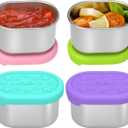 SOPHICO Stainless Steel Salad Dressing Condiment Containers with Leakproof Silicone Lids, 3 oz Mini Sauce Container and Portion Bento Box of Kids Lunch to Go for Snack, Dessert (MIX, 4 PACK)