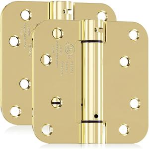 2 Pack Self Closing Door Hinges, 4 Inch Spring Loaded Door Hinges for Garage, Front, Back Door, Left/Right Hand, Adjustable Tension, 5/8'' Radius Corners, UL Listed, Gloden