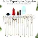 YYILIS Necklace Holder, Upgraded Extra Large Wall Necklace Organizer with 30 Hooks Wall Mounted Necklace Hanger with Jewelry Tray/Cosmetics Shelf Rustic Pine Wood Holder (White)