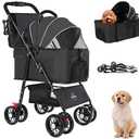 3 in 1 Pet Dog Stroller for Small Medium Dogs 10-50 lbs, Foldable Cat-Strollers for 2-Cats with Removable Carrier, Pet-Strollers for Cats with Storage Bag, Small Puppy-Stroller, Dog-Cart (Black)