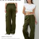 Susclude Cargo Pants for Women - Wide Leg Baggy Pants High Waisted Cotton Pants with Pockets (Green, M)