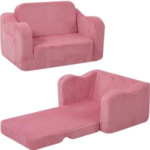 MeMoreCool Toddler Chair & Kids Couch Bed 2in1 Foldable Lounge Pink (13yrs)  Convertible FoldOut Seat to Sofa Bed for Toddlers, Soft Corduroy Finish, MachineWashable Cover, Ideal for Playrooms