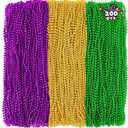 Camlinbo 200PCS Mardi Gras Beads, 33" Bead Necklace, Green Purple Gold Metallic Mardi Gras Beads Accessories Bulk for Carnival Parade Throws Party Decorations Supplies Favors