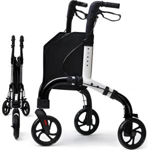Premium 3 Wheel Rollator Walker for Seniors, Lightweight Foldable Three Wheeled Rolling Walker with Storage Bag, Aluminum Mobility Aid