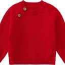 pureborn Baby Toddler Boys Girls Pullover Sweater Cotton Knit Button Closure Sweaters (18-24 Months, Solid Red #2)