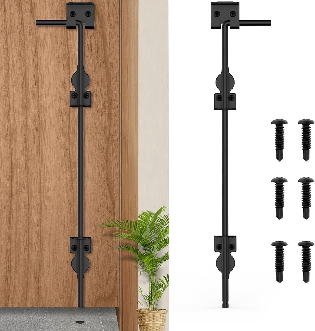 36" Cane Bolt Heavy-Duty Drop Rod for Gate, Heavy Duty Gate Latch for Wooden Fence Metal Gates, Vinyl Fence Gate Land Latch, Floor Latch for Fixing Door to The Ground, Black Coating, 1 Pack
