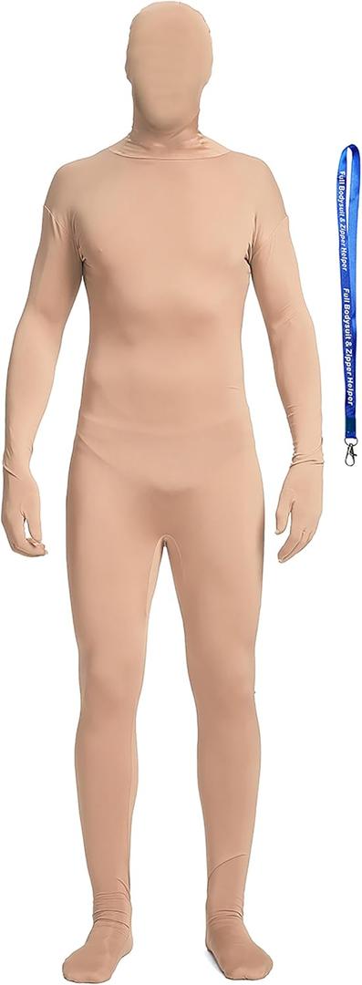 Full Bodysuit Include Zipper Helper Unisex Spandex Stretch Adult Costume Zentai Disappearing Man Body Suit (Medium, Nude)