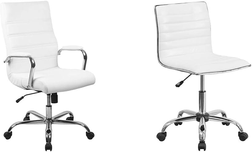 Flash Furniture Whitney High Back Desk Chair - White LeatherSoft Executive Swivel Office Chair with Chrome Frame & Alan Low Back Designer Armless White Ribbed Swivel Task Office Chair