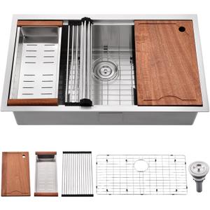 32x19 Kitchen Sink Undermount - 16 Gauge Satainless Steel Undermount Kitchen Sink 32 Inch,10 Inch Deep Single Bowl Workstation Sinks with Accessories