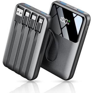 Power Bank, 15000mAh Portable Charger with Built in Cable, 22.5W Fast Charging, 6 Outputs, Slim Travel Essential Battery Pack with LED Display, Compatible with iPhone 17/16/15/14/13, Samsung, iPad