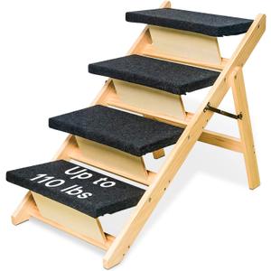 BRIKY 2-in-1 Dog Stairs/Ramp with 4 Steps, Foldable Dog Stairs for High Beds Cars Couch, Durable Wooden Pet Stairs for Small Medium Large Dogs, No Assembly Required