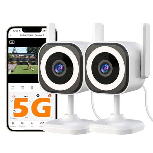 GUOANVSION 5G Outdoor/Indoor Security Camera,3MP Baby Monitor Cameras for Bedroom/Elder/Dog/Pet Camera,IP66 Waterproof, Night Vision, Motion Detection, Alarm Siren, Two-Way Talk, SD/Cloud - Pack of 2