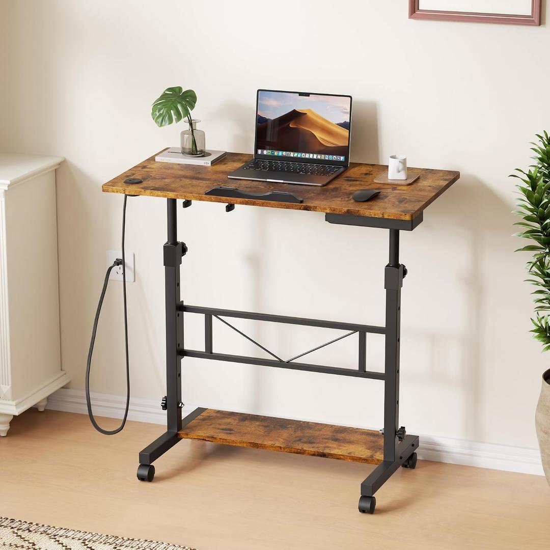 Portable Rolling Standing Desk, 32 In Adjustable Height Mobile Stand Desks, 15.8"D x 31.5"W x 38.4"H