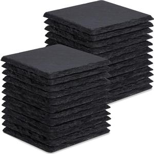 24 Pieces Slate Drink Coasters, GOH DODD 4 Inch Black Coasters Stone Coaster Set, Laser Engraving Blanks with Anti-Scratch Bottom for Home Office Kitchen Housewarming Gifts Wedding Party, Square