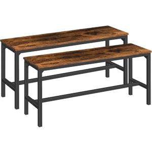 HOOBRO Dining Benches, Pair of 2 Industrial Kitchen Table Benches, Wooden Indoor Benches, Durable and Stable, for Dining Room, Kitchen, Living Room, Bedroom, Rustic Brown BF02CD01