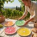 10 Inch Melamine Dinner Plates, Fruit Salad Dishes Set of 4, Summer Dessert Plate for Appetizer, Snacks and Side Plates, Birthday Party Lightweight Plates (Red/Green/Yellow/Orange)
