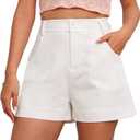 Ginasy Summer High Waisted Shorts for Women - Trendy Dressy Casual Wide Leg With Pockets (Medium, White)