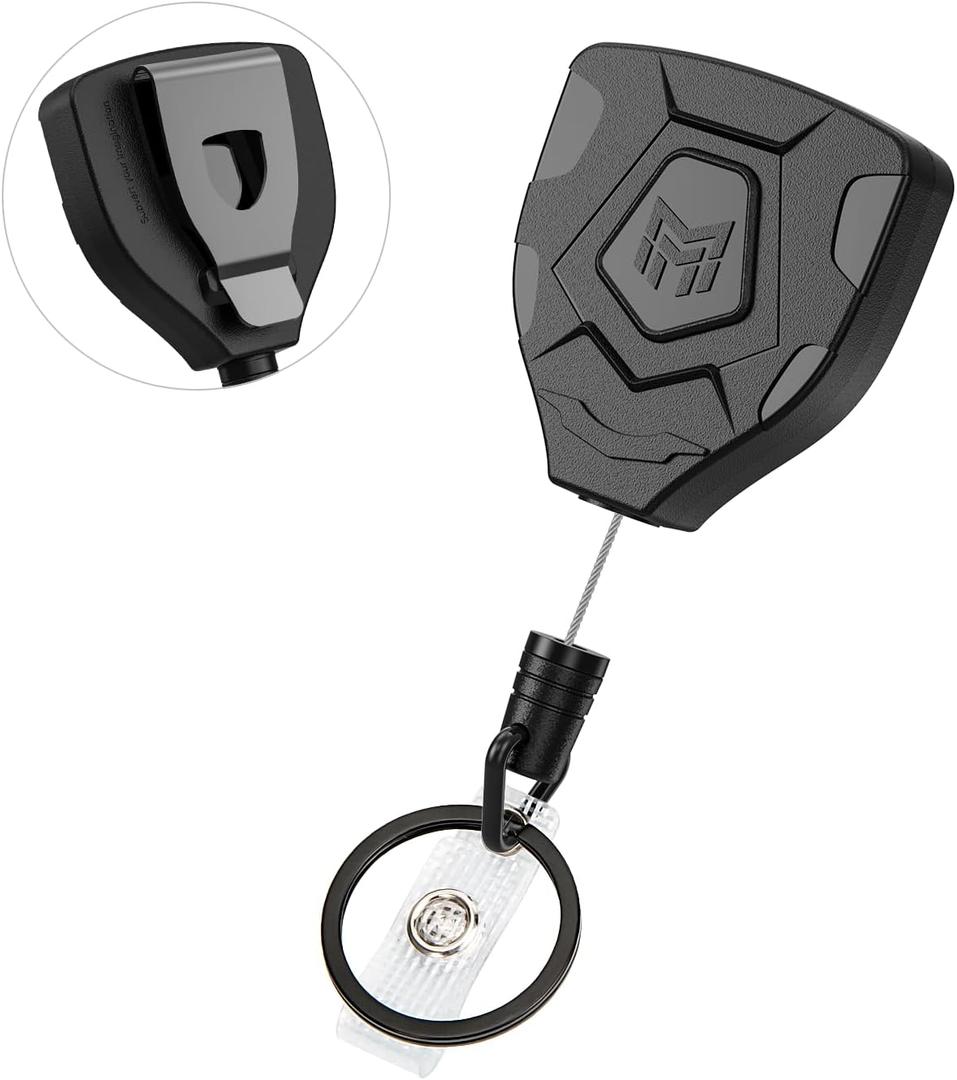 MNGARISTA Heavy Duty Retractable Keychain with Belt Clip, ID Badge Reel Key Chain, Badge Holder with 31.5' Steel Cord and Key Ring, 9.0oz, Black