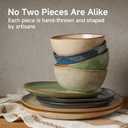 Stoneware Dinnerware Sets for 4, Reactive Glaze Plates and Bowls, Green
