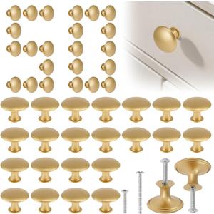 50 Pack Gold Round Cabinet Knobs 1-1/6 Inch (30mm) Drawer Knob Bulk Set/Hollow Inside/Lightweight Cabinet Rustproof Dresser Knobs with Screws Modern Decorative for Kitchen Cabinets Dresser