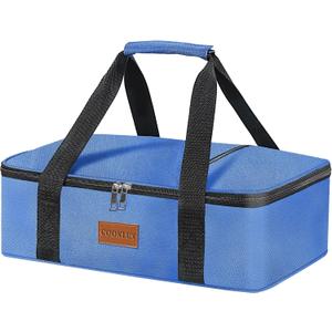 Insulated Casserole Carrier - Single Layer Design, Thermal Bag for Hot&Cold Food Transport, Fits 9x13 Casserole Dish, Leak-Proof, Durable Nylon, Zip Pockets,Navy Blue