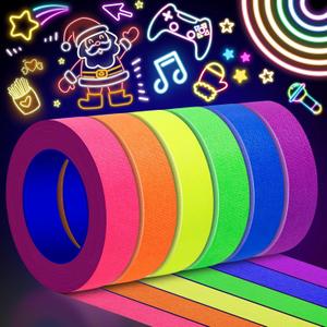 6 Colors Neon Gaffers Cloth Tape - 0.6 inch x 16.5 feet, Fluorescent Colors Blacklight Glow Tape for UV Party, Marking, No Residue 6 Pack (Requires UV/Blacklight, Not Glow-in-the-Dark)