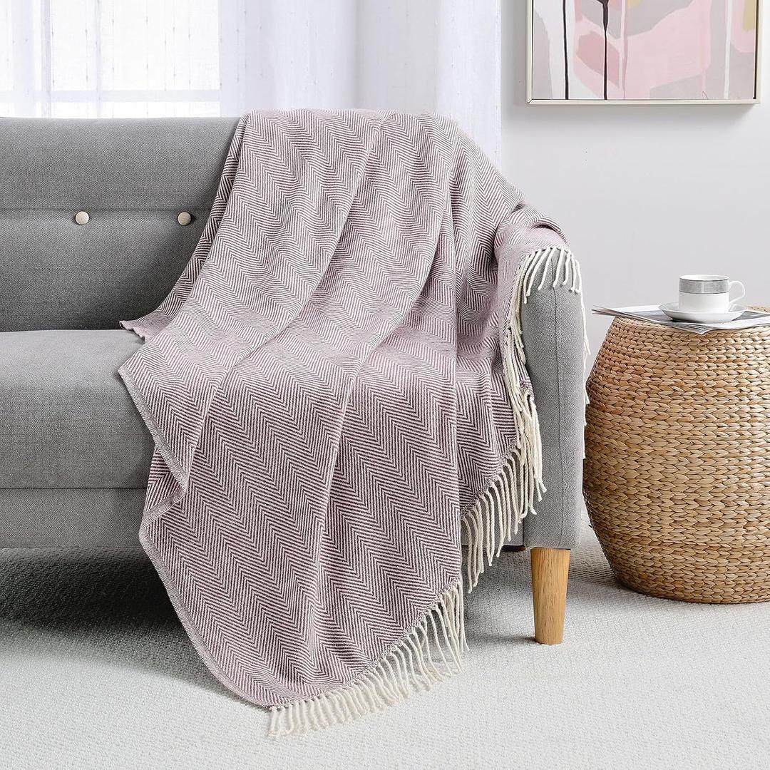BOURINA Herringbone Throw Blanket,Soft Lightweight Cozy Throw for Bed Couch Decorative Blanket, Purple 50" x 60"