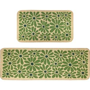 SHIYUE Green Kitchen Mat Set of 2, Boho Flower Kitchen Rugs Farmhouse Modern, Non Skid Washable Rubber Runner Rugs, Kitchen Decor Accessories17x47in+17x30in