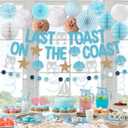 Holkcog Bachelorette Party Decorations, Blue Beach Bride Shower Decor Pom Poms Hanging Banner Swirls for women, Last Toast On The Coast Bridal Shower Wedding Decoration, Bride To Be Party Supply