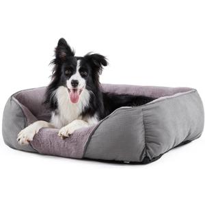 MIXJOY Dog Beds for Large Dogs, Big Pet Bed Large Size Dog Washable, Orthopedic Calming Soft Pet Beds Cuddler, Rectangle Sleeping Rabbit-Velvet Cozy Puppy Bed with Anti-Slip Bottom (35x25in, Grey)