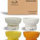 Ceramic Cat Bowls - Elevated cat Bowl, Anti-Vomiting, Whisker Friendly Raised Cat Bowl, Easy to Clean, Non-Slip, Suitable for Small Dogs - Pack of 2 (White-Beige, Orange-Yellow) (White-Beige)