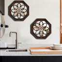 ZOLAPI 2-Piece Octagon Wall-Mounted Mirrors,Vintage Farmhouse Mirror for Wall Decor,Caramel Color Decorative Accent Mirror for Foyer, Bathroom, Bedroom. (12x12)
