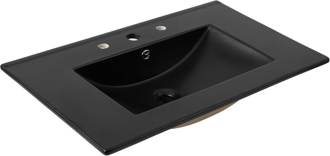 JONATHAN Y Ancillary 30" Bathroom 3-Hole Sink Top, Black
Ceramic Vanity, 18.25" Rectangular Single Basin, Matte Finish, 8" Centerset Faucet Holes, Overflow Drain, Contemporary Style