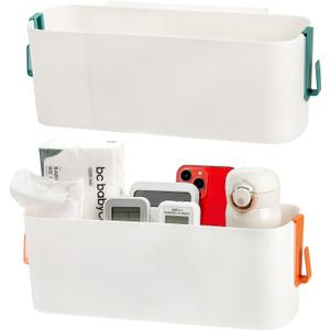 Yopay 2 Pack Bedside Caddy Organizer, Plastic Bunk Bed Shelf, Dorm Bedside Holder, Multi Storage Pocket Holder for Kids Loft Bed Rail Rv Bathroom College with Hook