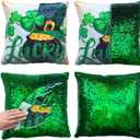 4 x St. Patrick's Day Glitter Sequin Pillow Cover 16x16 Inch - Reversible Sparkle Sequined Cushion Case for Irish Holiday Home Party Decor (Lucky)