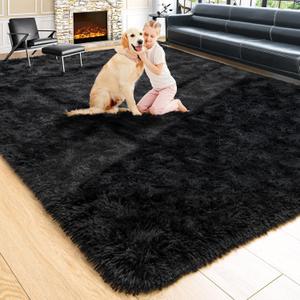 Noahas Extra Large 9x12 Area Rugs for Living Room,Fluffy Black Rug,Big Thick Plush Non-Skid Shag Carpet,Soft Shaggy Rugs for Bedroom Indoor Modern Home Decor, Black 