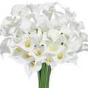 Heleze 30 PCS Artificial Calla Lily Flowers Bouquet Faux Branches for Vase Fake Flower 13.5" Real Touch for DIY Mother's Day Wedding Party Decoration Pure White