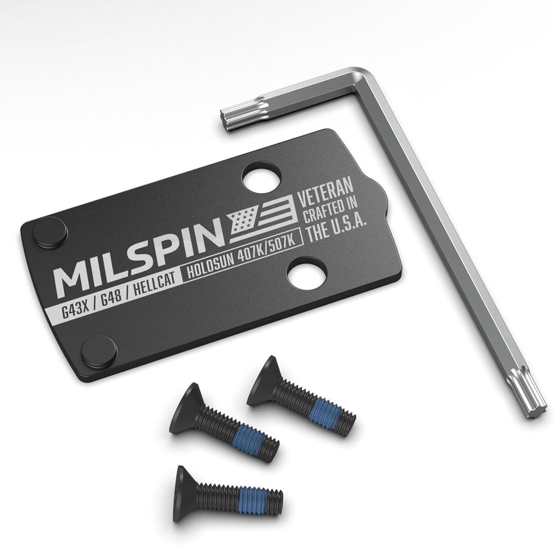 Milspin Optic Mount for Holosun 407K, Holosun 507K, and Holosun EPS Carry Adapter Plate fits Glock 43X MOS, Glock 48 MOS, and Hellcat OSP | Aircraft Aluminum Black Anodized | Veteran Made in USA