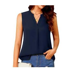 Timeson Women 2024 Sleeveless V Neck Tunic Tank Tops Long Chiffon Blouses Loose Casual Shirt for Summer L