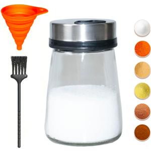 Salt Shaker or Pepper Shaker with Adjustable Pour Holes, 4inch Small Glass Bottle Spice Dispenser with Stainless Steel Lid for Himalayan Salt, Table Fine Corse Sea Salt, Black Pepper